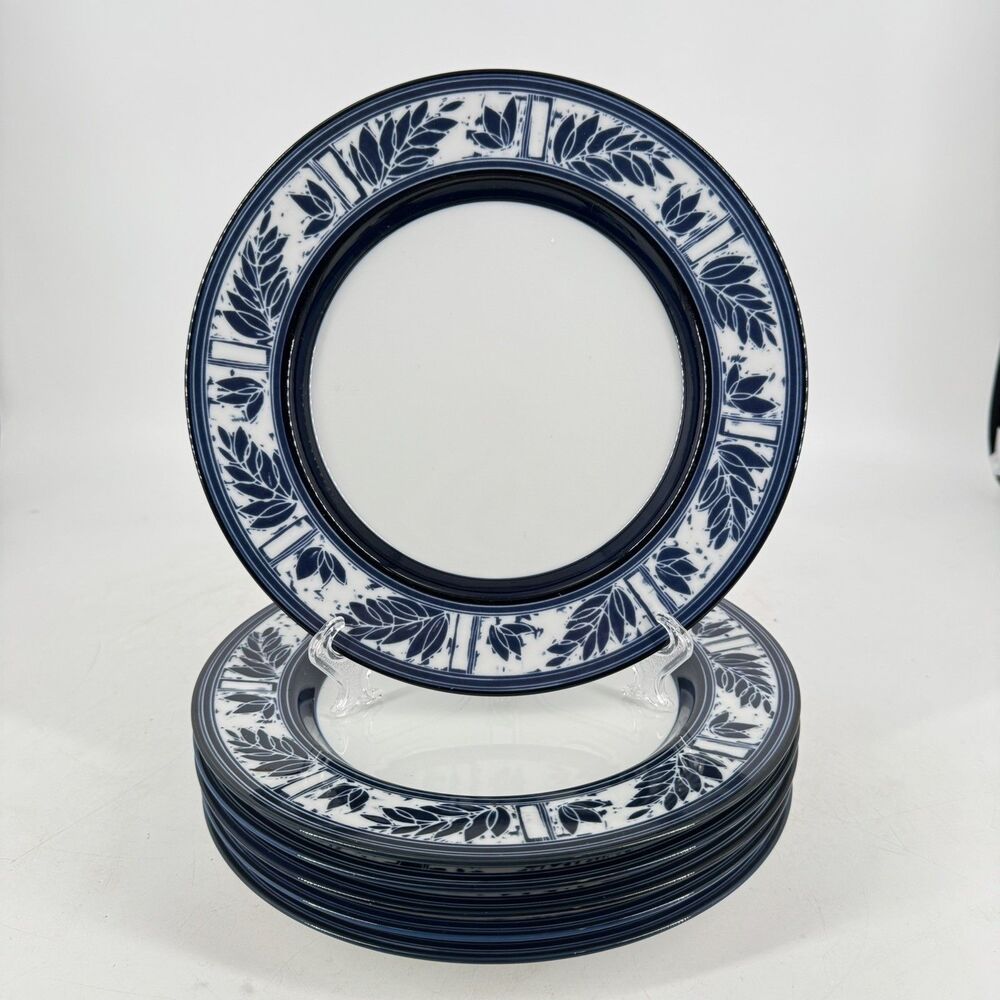 Dansk Ceylon Salad Plates 9” Set of 6 Blue White KW/NR Japan Vintage